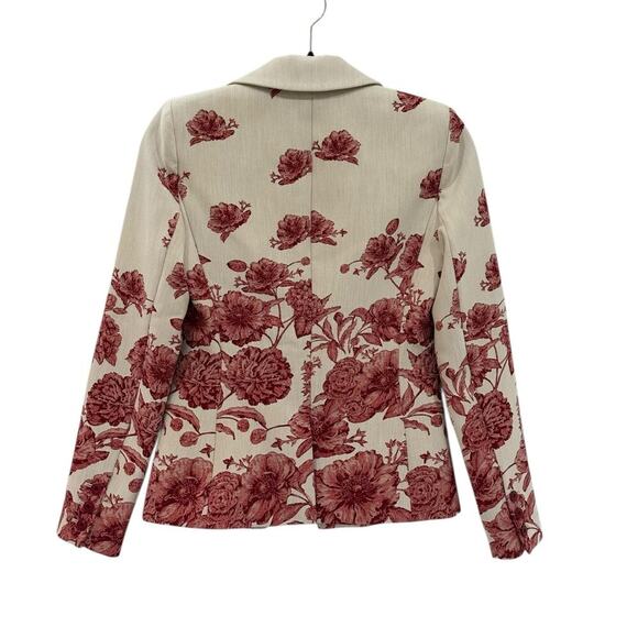 Alice + Olivia Mya Notch Collar Fitted Blazer Off White Multi Red Floral Size 2 - Picture 12 of 16